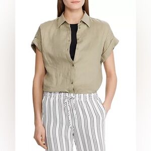 Lauren Ralph Lauren Linen Dolman Sleeve Button Down Shirt in Sage Size Large